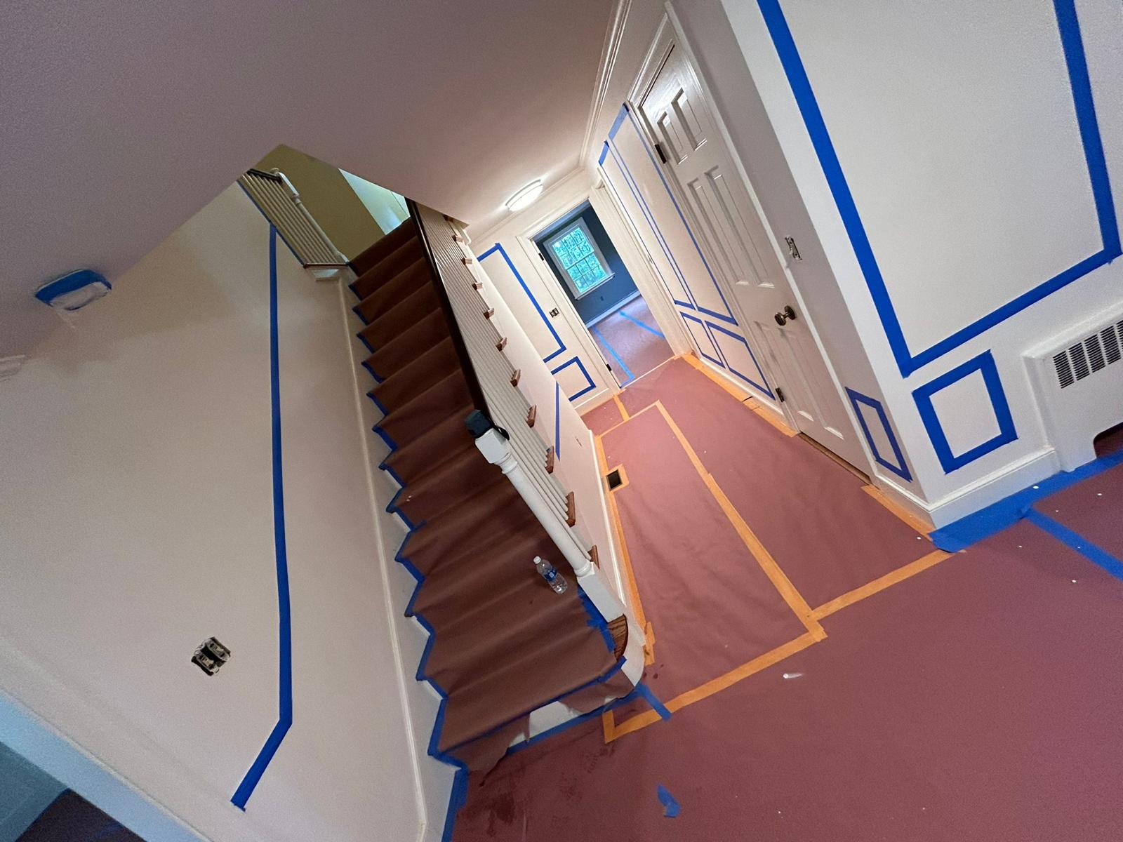 Full hallway protection before primer & paint