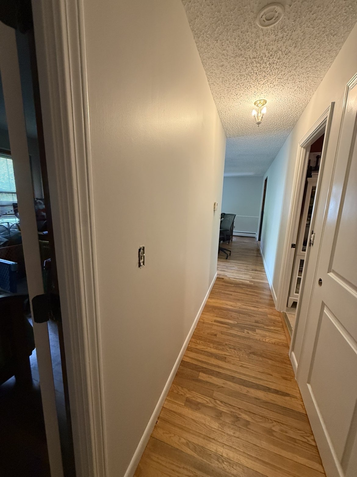 Interior hallway repaint with crisp doors & baseboards